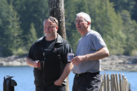 Sharing a cup of coffee on the dock.