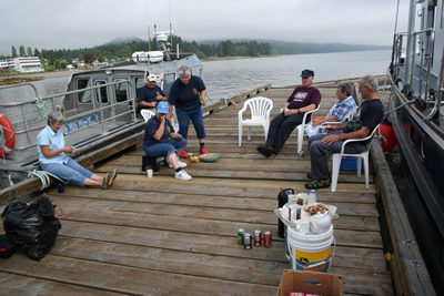 Taking a rest on the float during crew change.