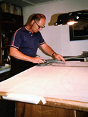 Roy Getman drafting Coastal Messenger.