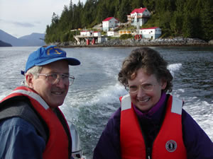 Visiting a light house by skiff.