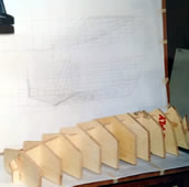 Wooden model of hull shape.